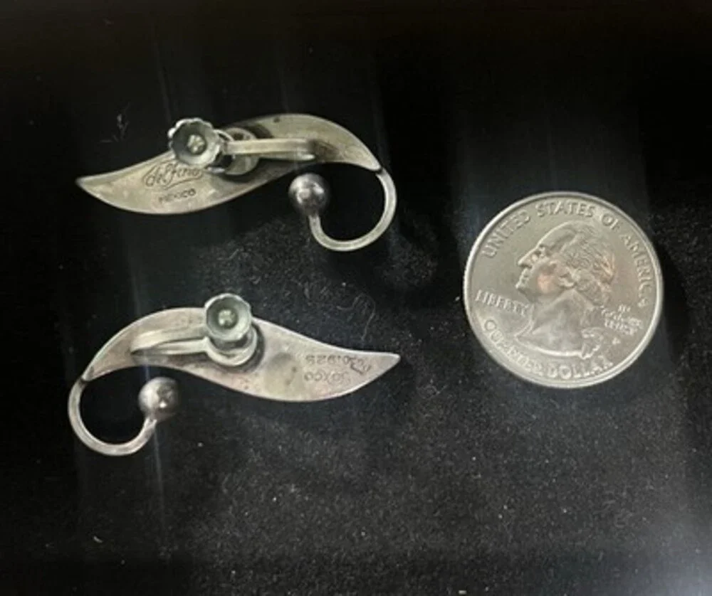 VTG Sterling Silver 925 Taxco Delfino Art Nouveau Climber Screw Back Earrings